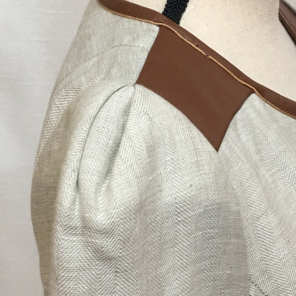 TIBI cropped linen/leather zip jacket peplum 10 - Picture 8 of 8